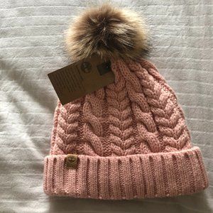 NWT Timberland Knit Beanie Hat with Fur Pom Pom